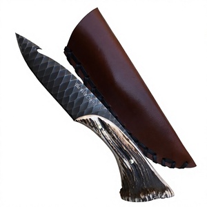 Couteau de chasse artisanal à lame fixe en acier à haute teneur en carbone, pointe tombante, manche en bois de cerf, pour camping en extérieur et bushcraft, bord droit - Product Image 1