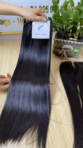 Extensions de cheveux humains vierges vietnamiens de haute qualité, tissées à la machine, double trame, avec closure en dentelle pour perruques Lace Front - Product Image 3