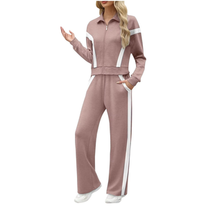 Nouvel ensemble de survêtement rayé bleu tendance avec veste zippée et pantalon – Vêtements de sport pour femme de qualité supérieure – Vente en gros OEM/ODM - Product Image 4