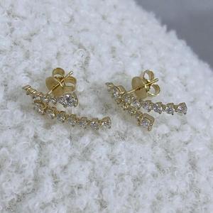 Pendientes de Aro con Diamantes de Corte Redondo, Oro Amarillo de 14K, Pendientes de Aro Colgantes, Joyería Fina Minimalista para Novia, Regalo para Ella - Product Image 2