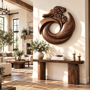 Sculpture murale artisanale en bois massif sculpté, style rustique Art Déco, écologique, Luxali - Décoration murale pour salon, idéale pour un anniversaire ou un déménagement - Product Image 3