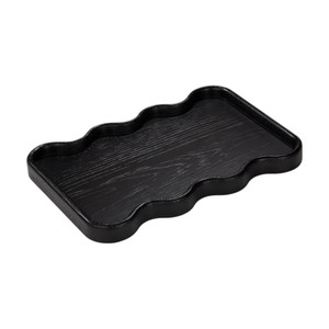 High Quality Eco Friendly Acacia Wood Black Scalloped Serving <b>Tray</b> Decorative Rustic Design for Steak Pasta <b>Snacks</b> Kitchenware - Product Image 1