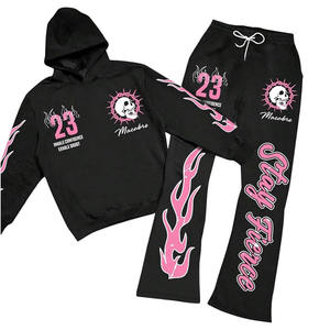 Custom Unisex Streetwear Tracksuit Heavyweight Y2K Graphic Flared Sweatpants Hoodie Set Casual <b>Hip</b> Hop 2 Piece Sweatsuit Manufac - Product Image 3