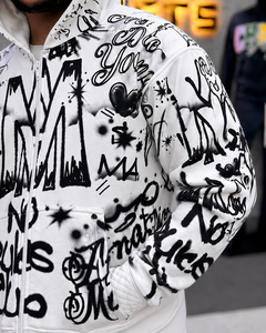 เสื้อฮู้ดดี้ผู้ชายแบบซิปพิมพ์ลายกราฟฟิตีเต็มตัว คุณภาพสูง ขนาดใหญ่พิเศษ ผ้าฝ้าย 360 กรัม ทรงครอป สไตล์ลำลอง - Product Image 5