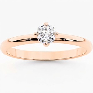Anillo de Compromiso de Moissanita para Mujer, Corte Redondo, Solitario con Banda de Diamantes, Chapado en Oro Rosa, para Anillo de Boda - Product Image 1