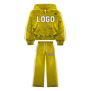 Two Piece Track Suit Set <b>Zip</b> <b>Up</b> <b>Jacket</b> and Wide Leg Pants Soft Fleece Lounge Wear with Side Stripe Detail - Product Image 3