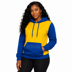 HMR Sorority Sisterhood – Pull en molleton tricoté bleu et jaune à manches longues avec poches, coupe classique, pour l'automne - Product Image 1