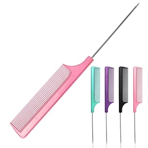 Hair <b>Comb</b> Solid Color Professional Stainless Steel Needle Pointed Tail <b>Comb</b> Styling <b>Comb</b> <b>Heat</b> Resistant Anti Static Tail Curved - Product Image 3