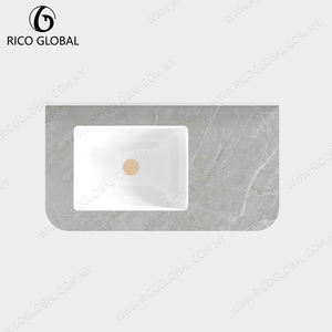 Armoire murale de salle de bain RICO GLOBAL avec lavabo rectangulaire en marbre, finition peinte, design minimaliste - Product Image 5