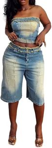 Conjunto de 2 piezas de mezclilla para mujer, top y shorts, de algodón, a la moda, deportivo, precio de fábrica, con logo personalizado, venta al por mayor 2026 - Product Image 2