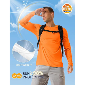 เสื้อแรชการ์ดแขนยาวผู้ชาย สีส้มสดใส ป้องกันรังสียูวี SPF 50+ สำหรับเล่นน้ำ แห้งเร็ว แบบรัดรูป - Product Image 4