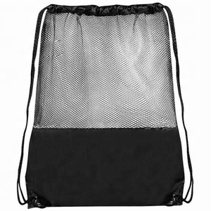 Zexel ZS-004 Black Mesh <b>Drawstring</b> <b>Backpack</b> Polyester Light Large Capacity Reusable Softback for Travel Outdoor Sports - Product Image 3