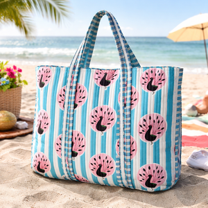 กระเป๋าผ้าฝ้ายพิมพ์ลายนกยูงความจุขนาดใหญ่กระเป๋าช้อปปิ้งแบบใช้ซ้ำได้เป็นมิตรกับสิ่งแวดล้อมกระเป๋าถือผู้หญิงขายส่ง - Product Image 1