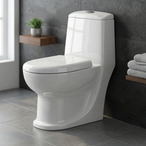 WC monobloc certifié CE avec chasse d'eau Tornado, abattant à fermeture douce, double chasse, suite sanitaire en porcelaine - Product Image 5