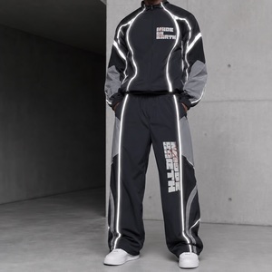 Custom Mens <b>Reflective</b> <b>Jacket</b> Pants Set Night <b>Running</b> Tracksuit Lightweight Streetwear Outdoor Wear OEM ODM Factory - Product Image 1