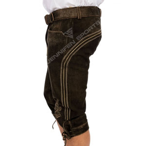 Pantalones Cortos Bávaros de Cuero Genuino de Piel de Vacuno para Hombre, de Cintura Media, Rectos, hasta la Rodilla, Lavado Oscuro, Venta al por Mayor - Product Image 5
