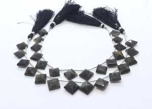 Perles de pierres précieuses en labradorite facettée carrée, taillées et percées sur le côté, 10-14MM, qualité supérieure, perles fantaisie en labradorite, 7 pouces, pour bijoux - Product Image 2