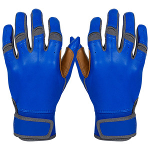 Gants de frappeur de baseball style unique, bleu roi, cuir marron, paume renforcée, adhérence optimale, respirants, extensibles, poignet réglable, OEM - Product Image 3