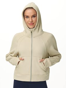 Sudadera con Capucha y Cremallera para Mujer, de Forro Polar, Color Beige Sólido, Manga Larga, Transpirable, para Otoño - Product Image 3