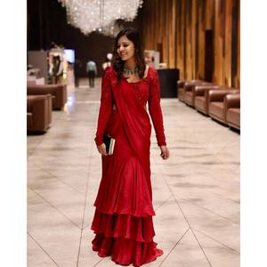 Hermoso Lehenga Saree de Satén Ajustado al Cuerpo, Listo para Usar en Fiestas - Product Image 6