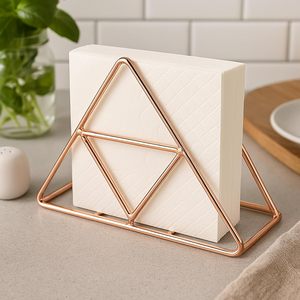 Moderno Porta Servilletas de Metal Color Oro Rosa, Dispensador de Servilletas de Diseño Geométrico Independiente para Decoración de Mesa - Product Image 1