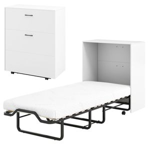 Letto a scomparsa Murphy bianco con materasso da 4 pollici, 553,2 cm x 219,71 cm x 105,41 cm, capacità 220 kg, pannello in legno - Product Image 1