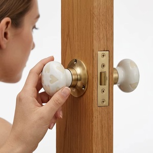 Ceramic Heart Pattern <b>Door</b> Knob Set Round Gold Base For Babies And Kids Scandinavian Style Easy Installation - Product Image 1
