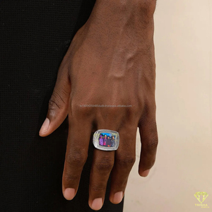 Personalized Picture <b>Frame</b> Ring With Moissanite Diamond Iced Out Cushion Shape Custom <b>Photo</b> Statement Jewelry For Men - Product Image 5