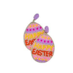 ต่างหูลูกปัดรูปไข่อีสเตอร์ ราคาสุดคุ้ม สีม่วงและชมพู ต่างหูลูกปัดสำหรับผู้หญิง เครื่องประดับแฟชั่น งานฝีมือ - Product Image 1