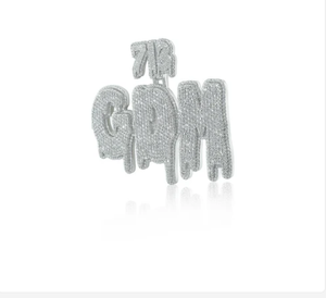 Pendentif Iced GDM Drip en alliage plaqué argent, breloque à thème style Hip Hop, cadeau - Product Image 3