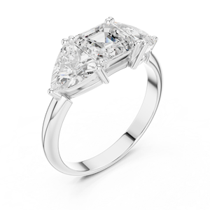 Anillo de Oro Blanco Sólido de 14k con Tres Diamantes Cultivados en Laboratorio, Corte Asscher y Corte Trillón, con Certificado GRA - Product Image 4
