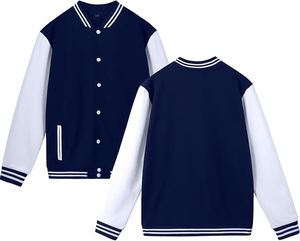 Veste universitaire pour homme beige et blanche à blocs de couleur, col montant, boutons-pression, style baseball, tissu durable, tendance - Product Image 4