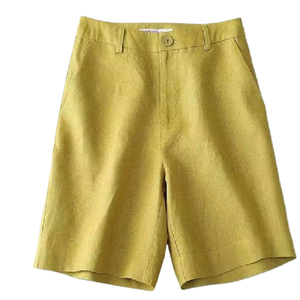 Shorts décontractés d'été pour hommes, taille mi-haute, coupe ample, 100% coton tissé, couleur unie, infroissable, fermeture boutonnée sur le devant, respirant, service OEM - Product Image 5