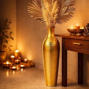 Stylish Modern Copper Pattern Gold Metal Flower <b>Vases</b> Home Hotel Wedding Party Tabletop Decoration - Product Image 3
