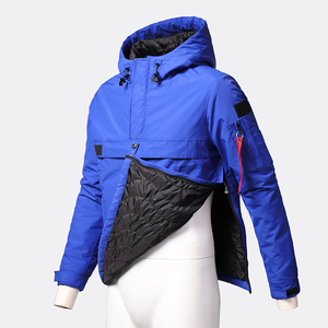 Men's Blue Hooded Windbreaker <b>Jacket</b> Quarter-Zip <b>Waterproof</b> Winter Coat with <b>Red</b> Sleeve Patch Casual Outdoor Wear Quick Dry - Product Image 3