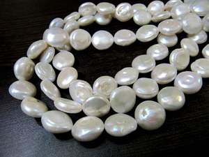 Perles d'eau douce naturelles, forme de pièce de monnaie, perles blanches, taille 12-13 mm, brin de perles de 16 pouces de long - Product Image 6