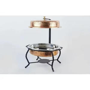 Calentador de Comida Redondo de Cobre Dorado Martillado de Lujo, Estilo Vintage, para Buffet, Bodas y Banquetes - Product Image 2