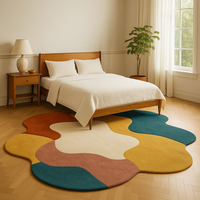 Tapis en laine moderne abstrait de designer personnalisé, coloré, de forme irrégulière, tufté à la main, pour salon, intérieur, pique-nique, lavable