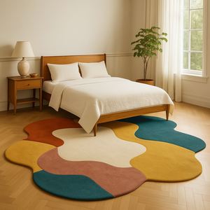 Custom Designer Modern Abstract Wool Rug Colorful Irregular Shape Hand Tufted Carpet for Living Room Interior Picnic Washable - Product Image 2