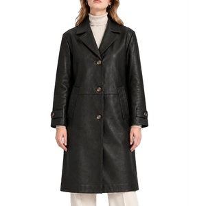 Blazer en cuir d'agneau véritable de haute qualité, fermeture à boutons, coupe-vent, respirant, long, service OEM personnalisé, manteau long pour femmes - Product Image 1