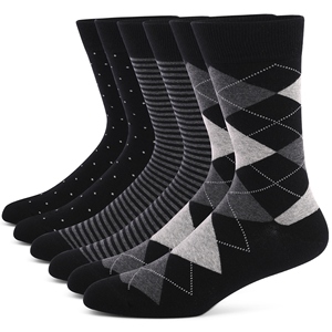 Men's <b>Black</b> Crew <b>Socks</b> Argyle Pattern Cotton Spandex Knitted Breathable Style Daily Wear Autumn Season Standard Thickness - Product Image 1