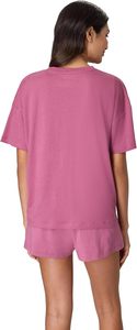Ensemble de détente 2 pièces pour femme, manches courtes, col uni, satin violet, vêtements de nuit décontractés, hiver/été, extensible, doux et confortable - Product Image 2