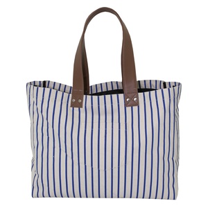 Tokra Impex Striped Medium Beach Tote Bag with PU Handle Polyester Lining Inside <b>Zip</b> Pocket V Pocket 12 OZ Natural Canvas - Product Image 1