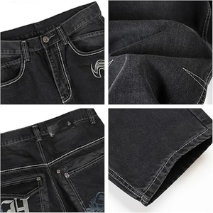 Pantalon en denim gris délavé pour homme, coupe large, taille élastique, style décontracté, en coton, respirant, mode printemps - Product Image 4