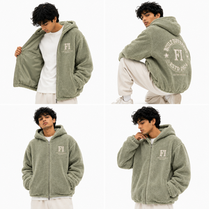 Sweat-shirt à capuche Sherpa unisexe de haute qualité, surdimensionné, avec logo brodé personnalisé, vêtements d'hiver décontractés, sweats à capuche en polaire pour hommes - Product Image 2