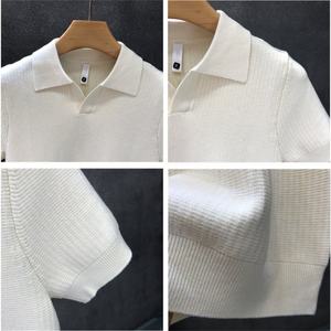 Custom Logo Oem <b>Summer</b> Cotton Golf Knitted <b>T</b> <b>Shirt</b> Oversize Pullover Short Sleeve Jacquard Solid Knit <b>Shirt</b> for <b>Men</b> - Product Image 2