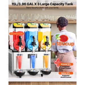 Macchina Professionale per Slushy a Tre Serbatoi da 15L in Acciaio Inox - Capacità 180 Bicchieri - Preparatore di Bevande Congelate per Margarita e Smoothie - Product Image 1