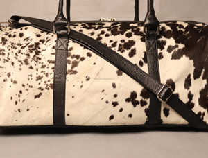 Sac de voyage en cuir véritable fait main avec fermeture éclair, sac de week-end portable en cuir de vachette à poils, LHDB-0134 - Product Image 2