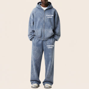 Survêtements d'hiver vintage pour hommes, personnalisés, délavés à l'acide, avec logo sérigraphié effet soleil, en coton 100% mi-lourd - Product Image 4