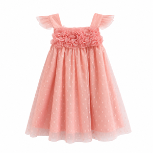 Vestido de Niña con Flores 3D y Tul Fruncido |   Elegante Vestido de Princesa sin Mangas para Fiesta - Product Image 1